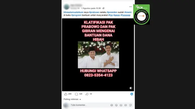 Video Prabowo-Gibran Soal Dana Hibah Terbukti Hoax