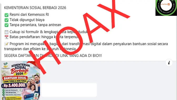 Cek Fakta: Klaim Link Pendaftaran Bansos Rp 5,4 Juta Diduga Menyesatkan