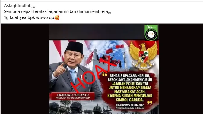 Cek Fakta: Klaim Prabowo Perintahkan TNI-Polri Tangkap Warga Aceh Ternyata Hoaks