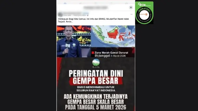 Hoaks: BMKG Prediksi Gempa Besar pada 5 Maret 2026