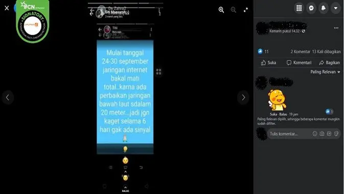 Cek Fakta: Hoaks Pengumuman Internet Mati 24-30 September 2021