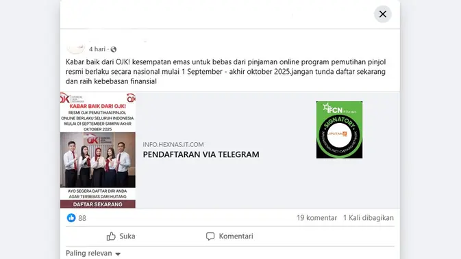 Hoaks Pemutihan Pinjol oleh OJK September-Oktober 2025