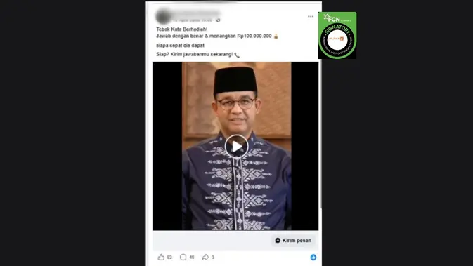 Video Anies Tebak Kata Rp 100 Juta? Hoax