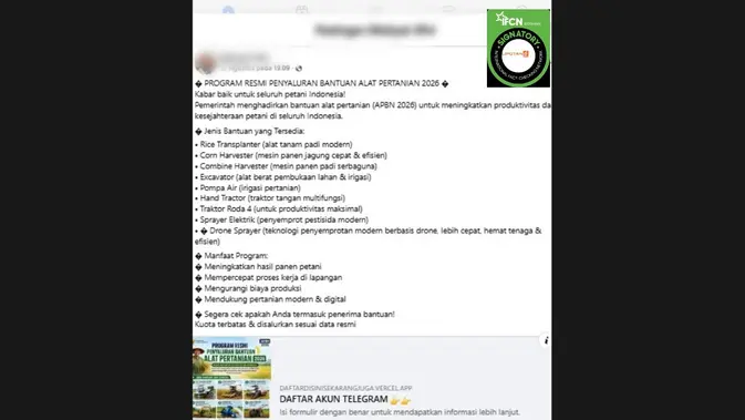Viral Link Pendaftaran Alsintan 2026 Teridentifikasi Menyesatkan