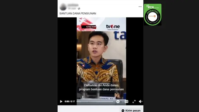 Video Gibran Soal Dana Pensiun Terverifikasi Hoax