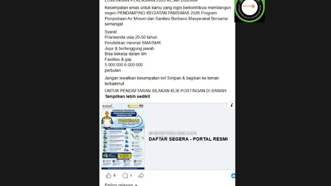 Verifikasi Link Pendaftaran PAMSIMAS 2026 Ternyata Hoax