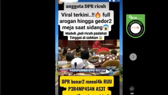 Beredar Klaim Video Ricuh Anggota DPR Saat Sidang RUU Perampasan Aset
