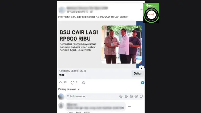 Cek Fakta: Hoaks Link Pendaftaran BSU Rp600 Ribu Periode April–Juni 2026