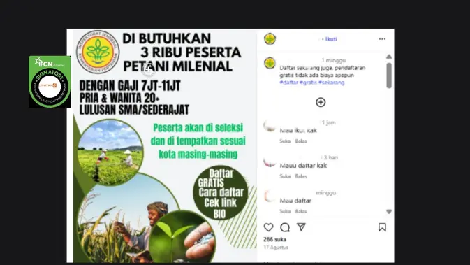 Tangkapan Layar Pendaftaran Petani Milenial Bergaji Rp7-10 Juta: Ini Fakta