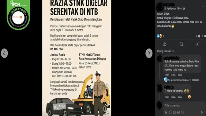 Verifikasi Klaim Poster Razia Pajak STNK di NTB