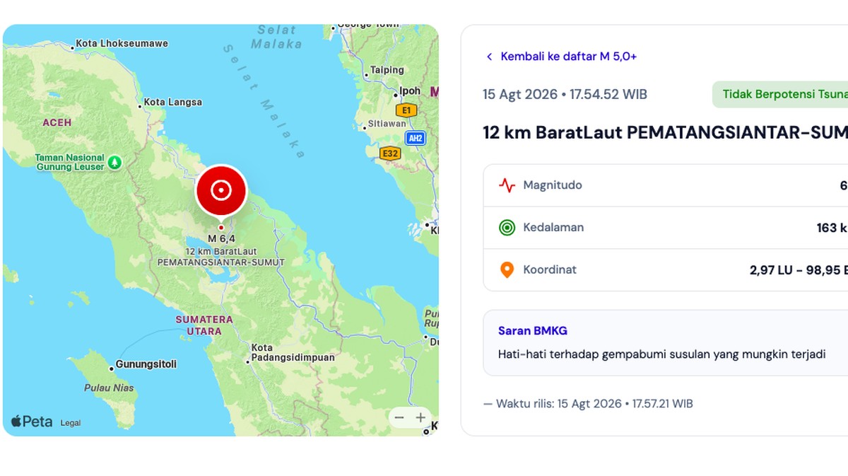 Gempa M6,4 Guncang Pematangsiantar, BMKG Imbau Waspada Gempa Susulan