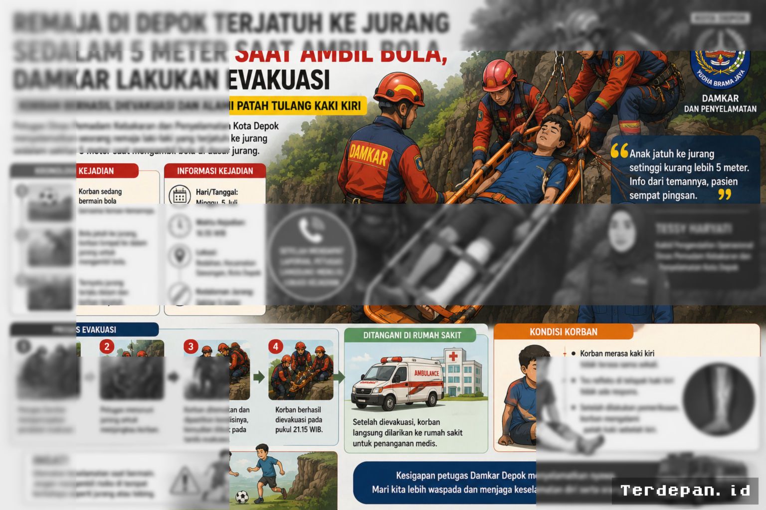 Depok — Remaja 14 Tahun Jatuh ke Jurang 5 Meter Saat Main Bola