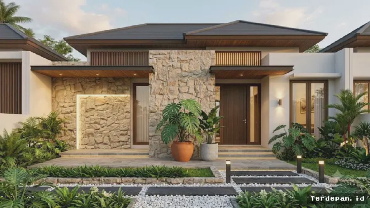 JAKARTA — Kombinasi Batu Tempel dan Monstera Ciptakan Fasad Rumah Mewah