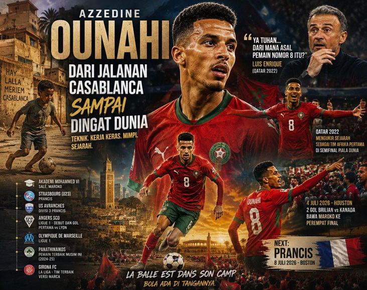 Casablanca, Maroko — Azzedine Ounahi Mengubah Mimpi Jalanan Berdebu Jadi Panggung Sepak Bola Dunia