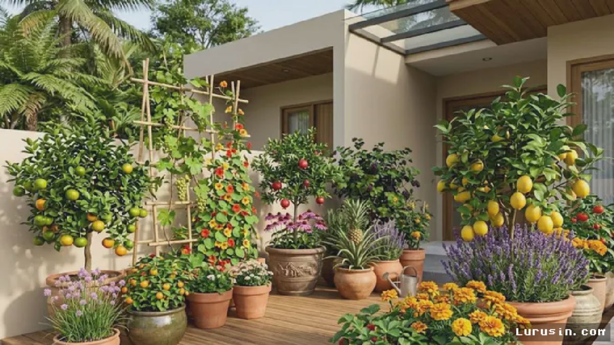 Teras Rumah — Kombinasi Bunga dan Buah dalam Pot Ciptakan Kebun Mini