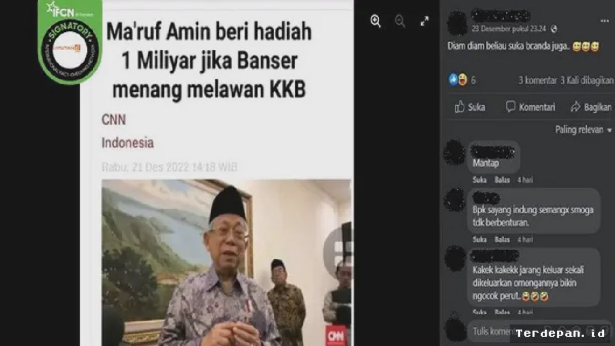 JAKARTA — Beredar Hoaks Wapres Ma'ruf Amin Janjikan Rp1 Miliar untuk Banser