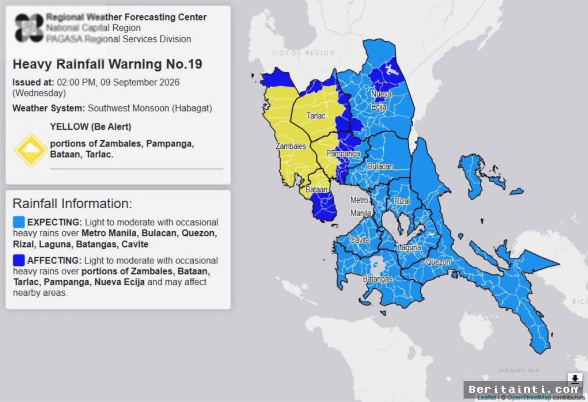 MANILA — Pagasa Rilis Peringatan Dini Hujan Lebat di Luzon