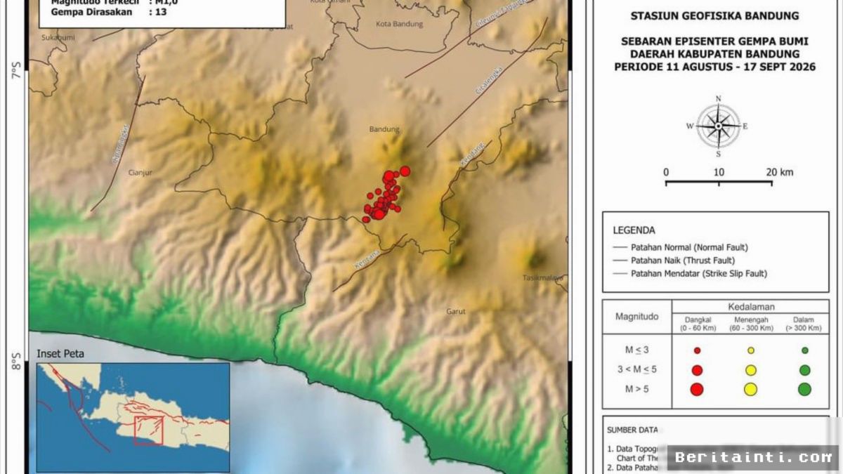 BMKG: 13 Gempa Dangkal Hantam Bandung dari Sesar Tanpa Nama