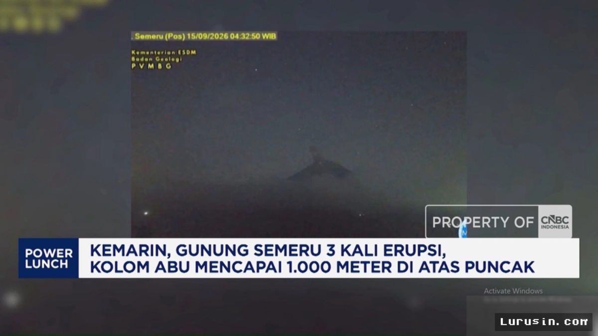 LUMAJANG — Gunung Semeru Erupsi Tiga Kali, Semburkan Abu Setinggi 1.000 Meter