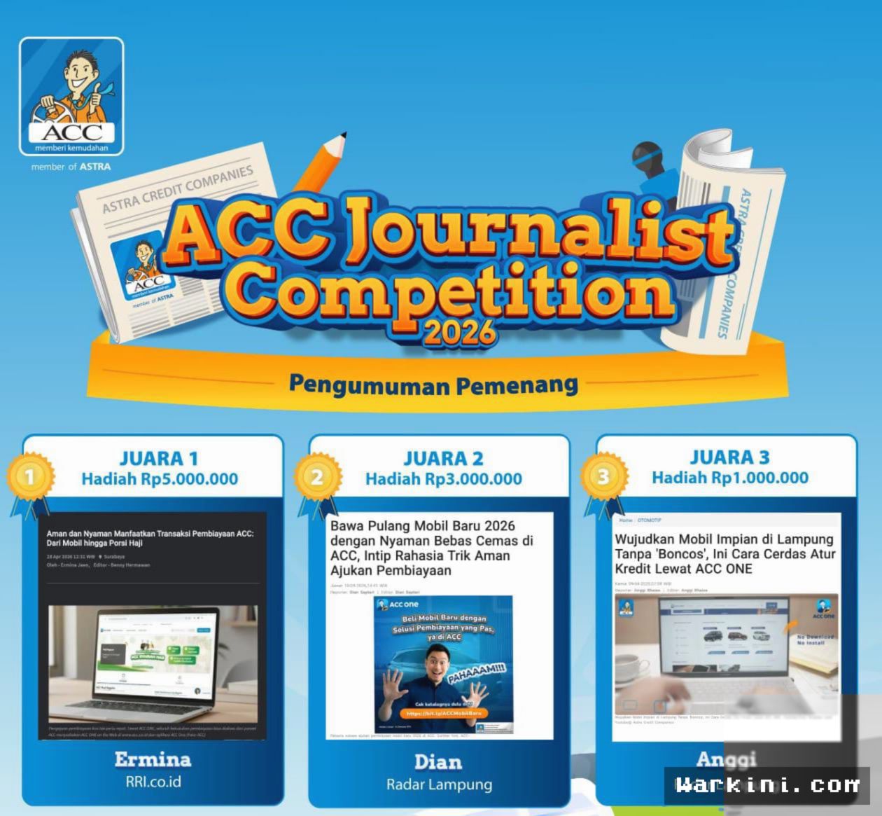 RADAR LAMPUNG — Dua Jurnalis Radar Lampung Sabet Juara ACC Competition 2026