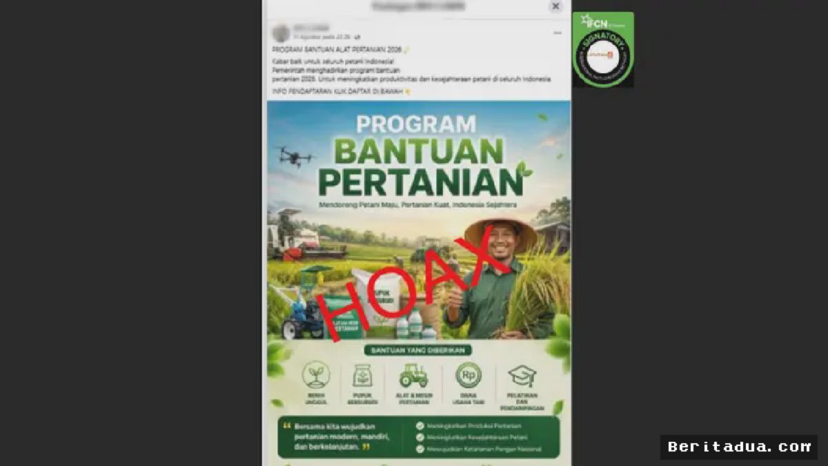 JAKARTA — Beredar Hoaks Link Pendaftaran Bantuan Alat Pertanian 2026