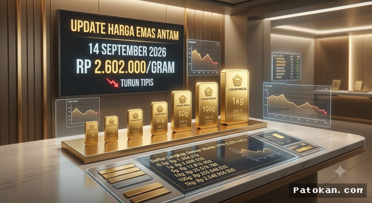 Harga Emas Antam Turun Menjadi Rp 2,602 Juta Per Gram