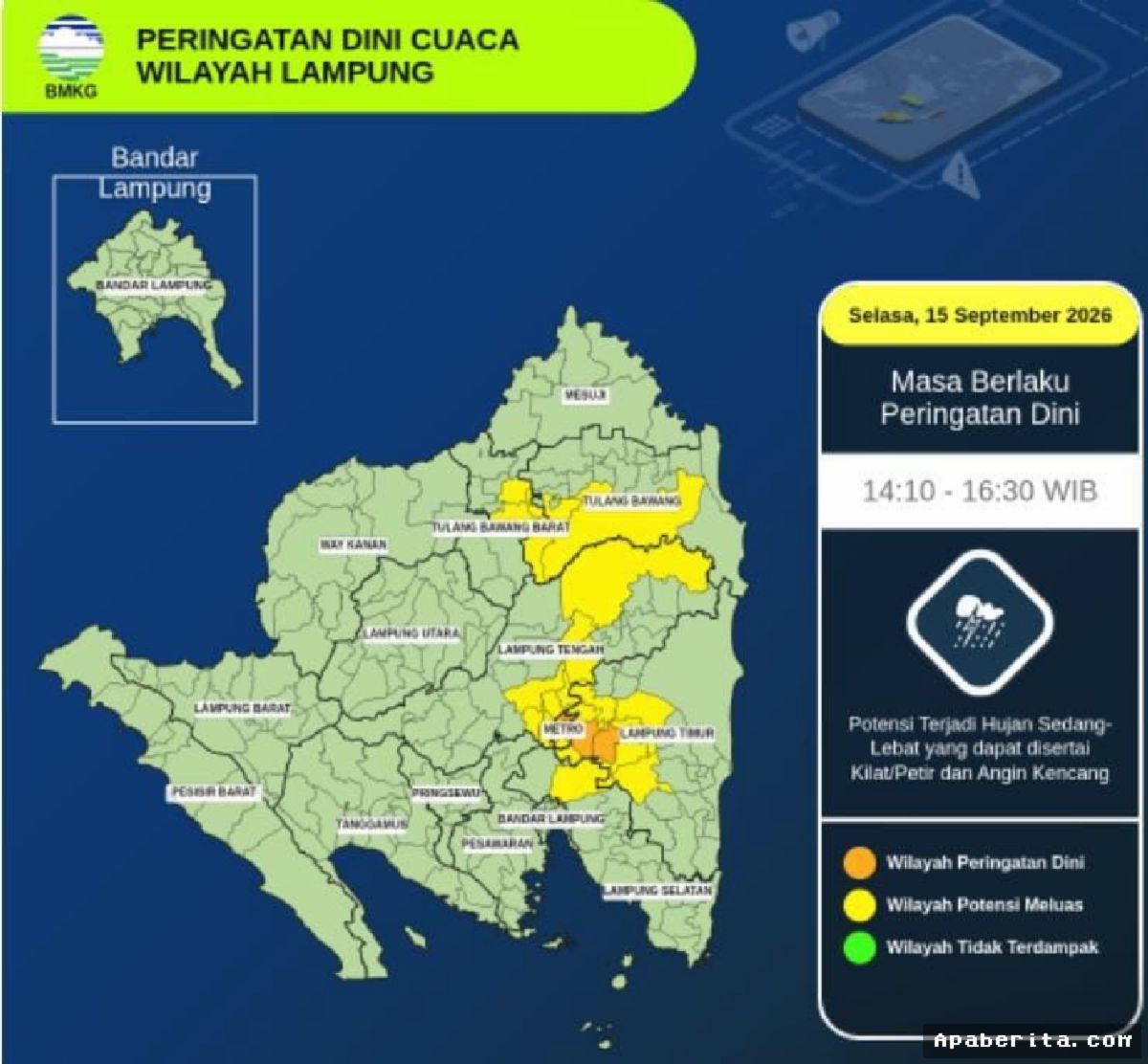 BMKG Rilis Peringatan Dini Cuaca Ekstrem di Sejumlah Wilayah Lampung