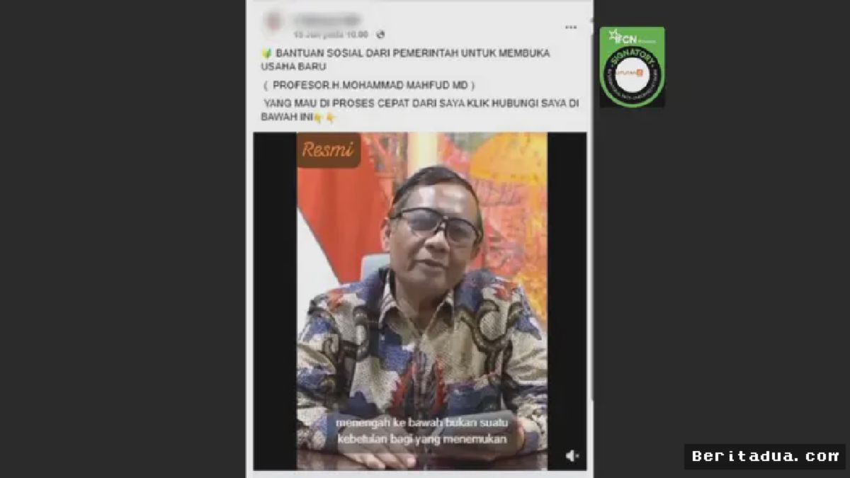 JAKARTA — Video Deepfake Mahfud Md Catut Bantuan Sosial Usaha