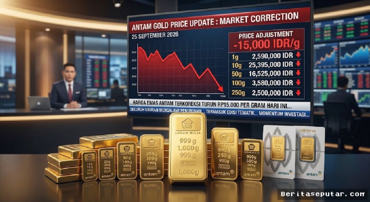 Harga Emas Antam Turun Rp15.000 Jadi Rp2,59 Juta Per Gram