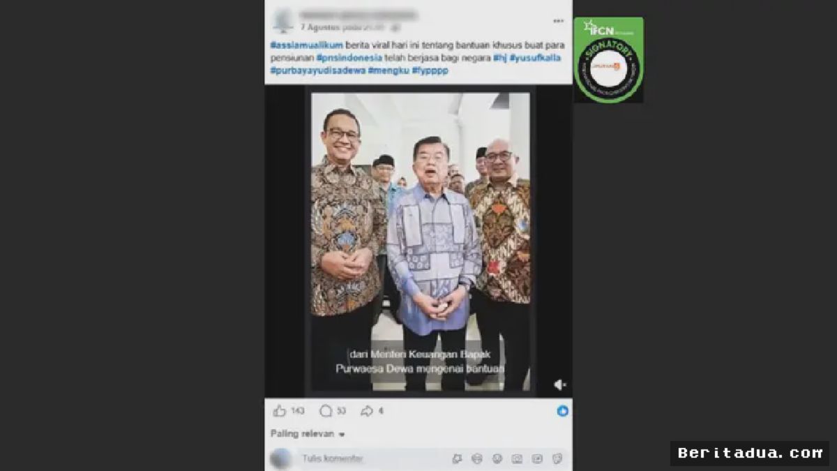 JAKARTA — Manipulasi Video Jusuf Kalla Soal Dana Pensiun Terbongkar