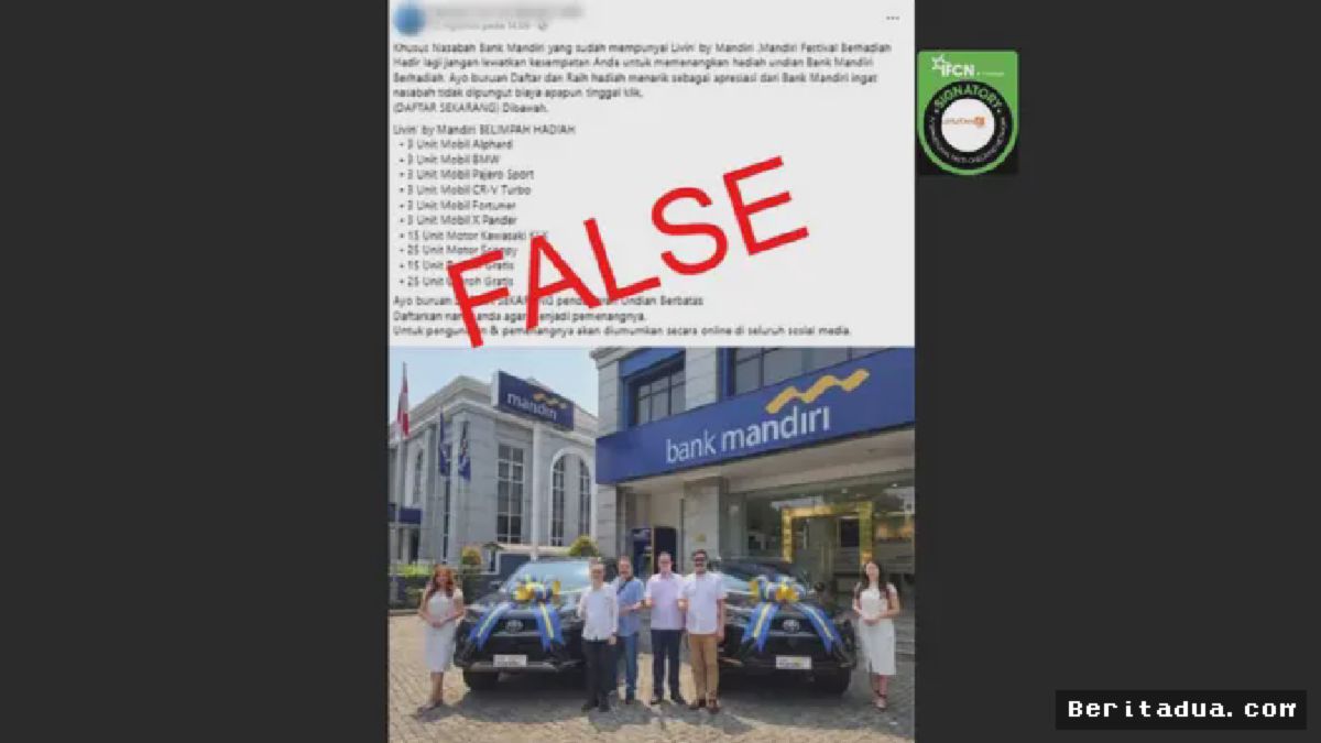 JAKARTA — Beredar Tautan Undian Palsu Catut Nama Bank Mandiri