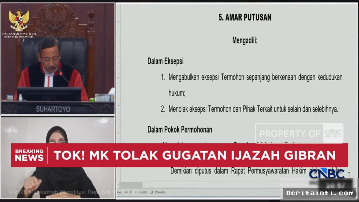 MK Tolak Gugatan Ijazah Gibran, Media Asing Soroti Legitimasi Wapres