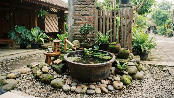 Sulap Ember Bekas Jadi Kolam Mini Bergaya Zen Jepang