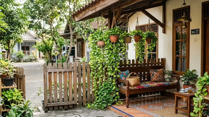 Teras Estetik ala Rumah Kekinian: Sirih Gading, Pagar Kayu, Auto Nyaman
