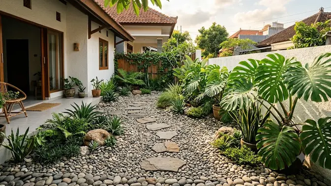 Taman Kering Batu Koral dan Monstera Lagi Viral, Halaman Rumah Auto Sejuk