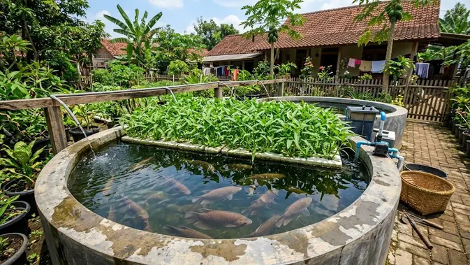 Kolam Gurame Plus Kangkung, Dua Cuan Sekali Gas