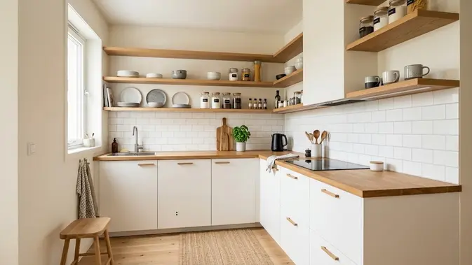 Dapur Kecil Tetap Aesthetic Pakai Rak Terbuka, Salfok Parah!