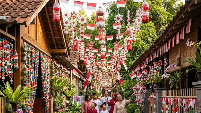 Viral Dekorasi Jalan Kampung dari Botol Bekas Bertema Kemerdekaan, Estetik Parah