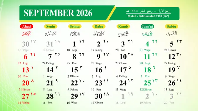 Kalender Jawa September 2026: Weton, Pasaran, dan Fakta di Baliknya
