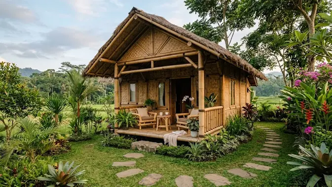 Rumah Bambu dengan Teras Nyaman: Tren Hunian Estetik yang Bikin Betah
