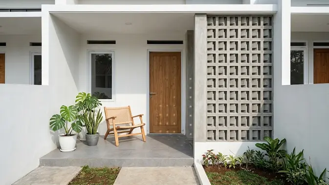 Teras Kecil Bukan Halangan, Dinding Polos Plus Roster Bikin Rumah Auto Lega
