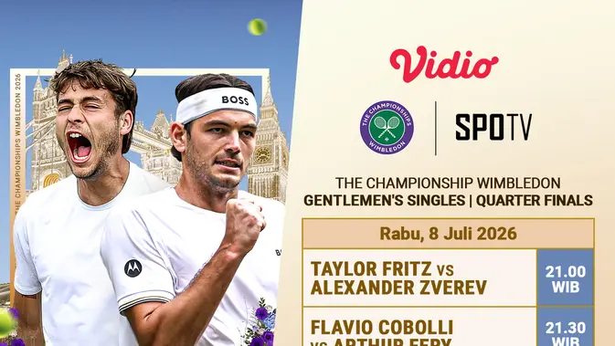 Panasnya Perempat Final Wimbledon 2026, Eksklusif Live di Vidio