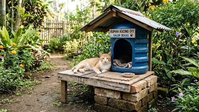 Sulap Galon Bekas Jadi Rumah Kucing Outdoor yang Estetik