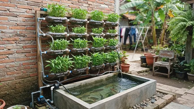 Aquaponik Vertikal Botol Bekas, Solusi Brutal Tanam Kangkung dan Pelihara Ikan