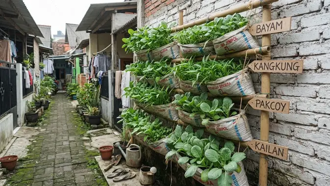 Sulap Karung Beras Bekas Jadi Rak Sayur Gantung yang Estetik