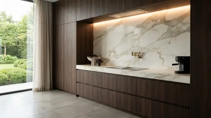 Paduan Backsplash dan Kabinet Bikin Dapur Minimalis Auto Mewah