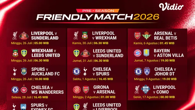 Pre-Season Friendly Match 2026 Tayang di Vidio, Siap Begadang Lagi?