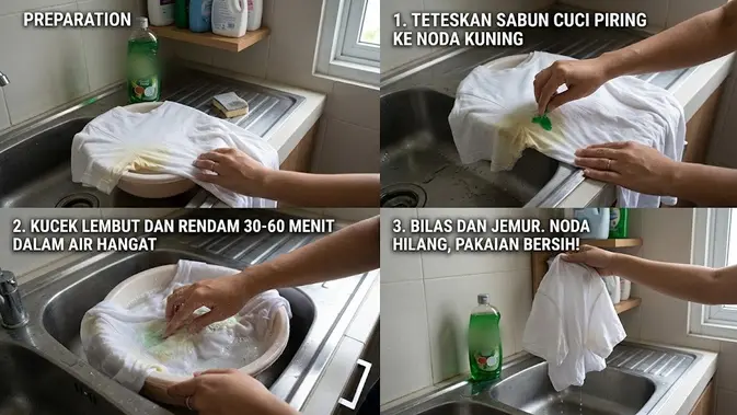 7 Trik Hilangkan Noda Kuning di Baju, Modal Bahan Dapur Aja