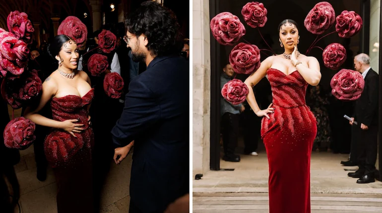 Cardi B Hadiri Paris Fashion Week, Pakai Gaun Penuh Bunga 3D yang Dramatis! gbr