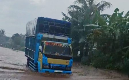 Genangan Air 50 cm Tutup Akses Jalan di Desa Sripendowo Usai Hujan Deras